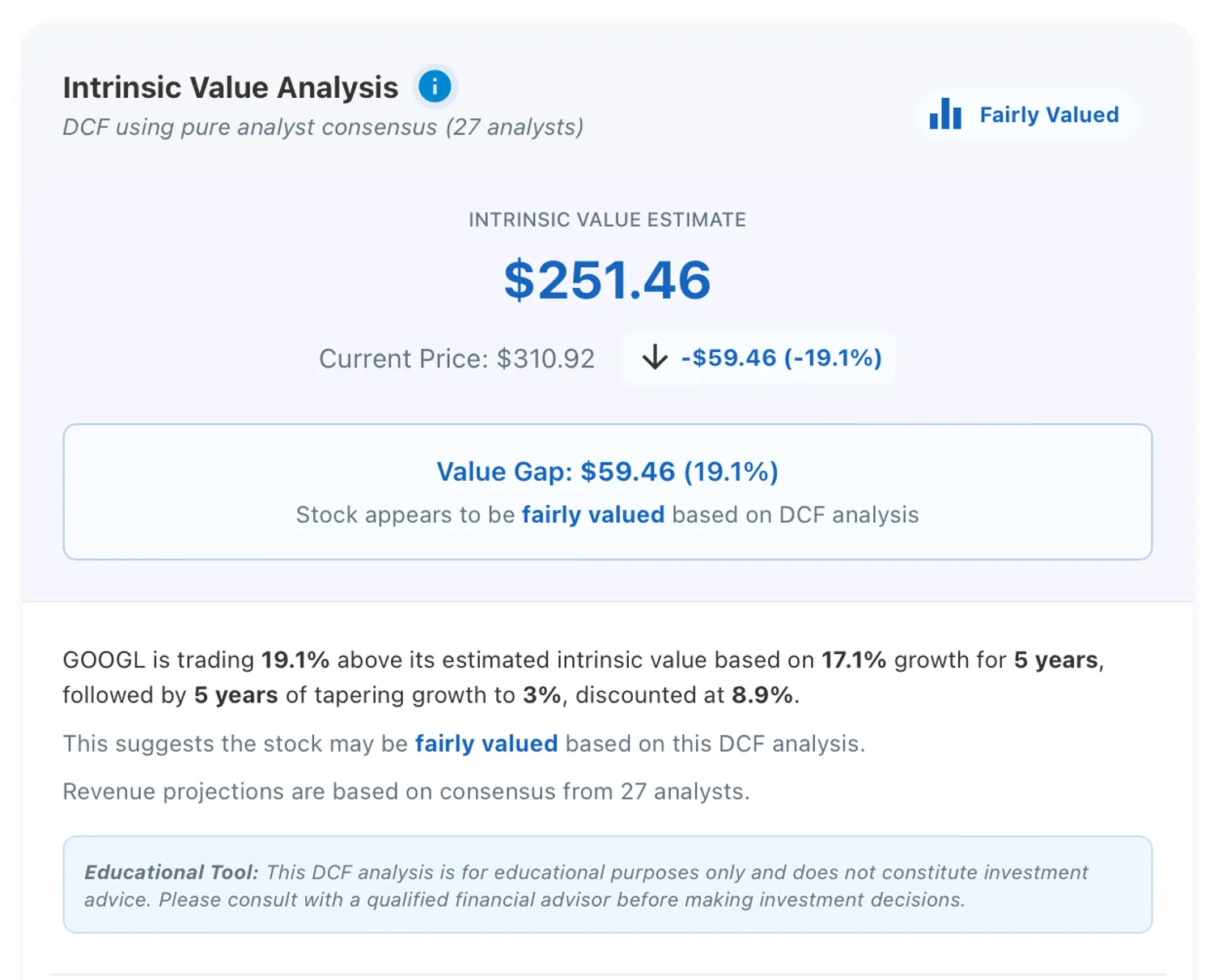 Valuation results card